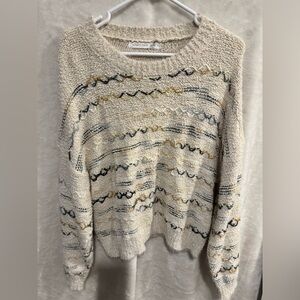 Altar'd State Cream Sweater with Gold and Gray Accents